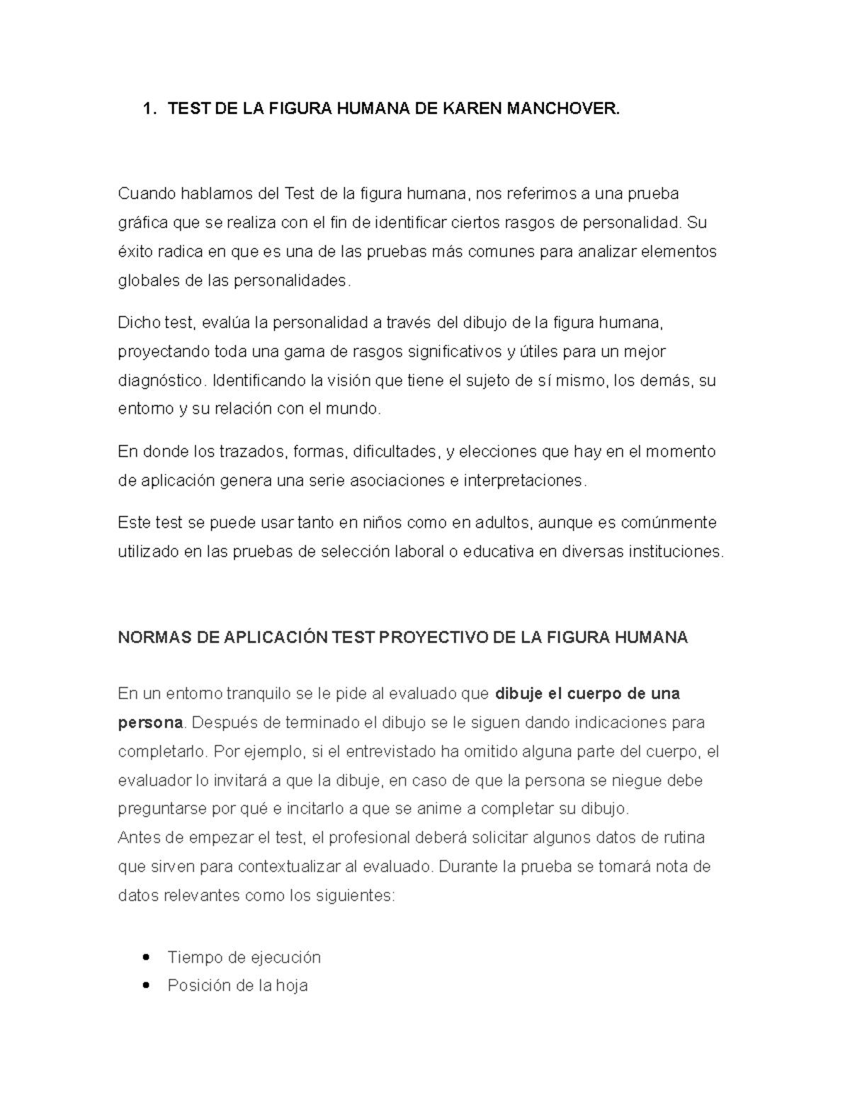 TEST DE LA Figura Humana DE Karen Manchover punto 1 - 1. TEST DE LA ...