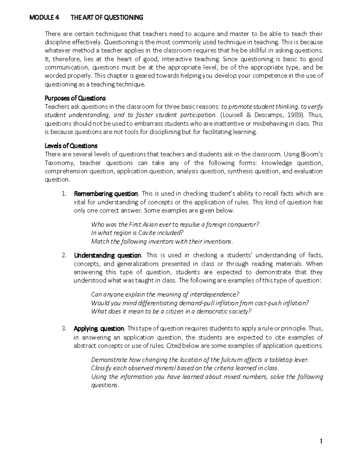 Module 04 The Art of Questioning - There are certain techniques that ...