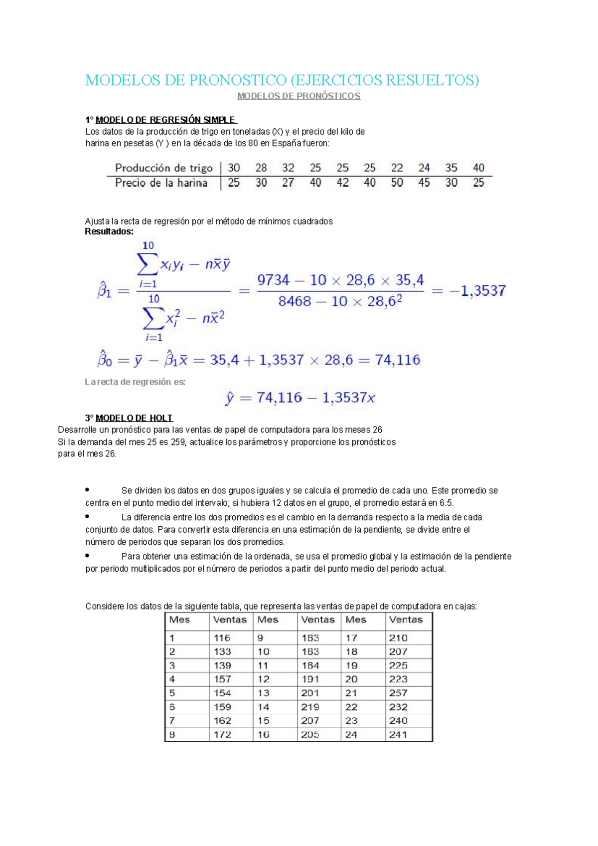 Modelos DE Pronostico Ejercicios Resuelt - MODELOS DE PRONOSTICO ...