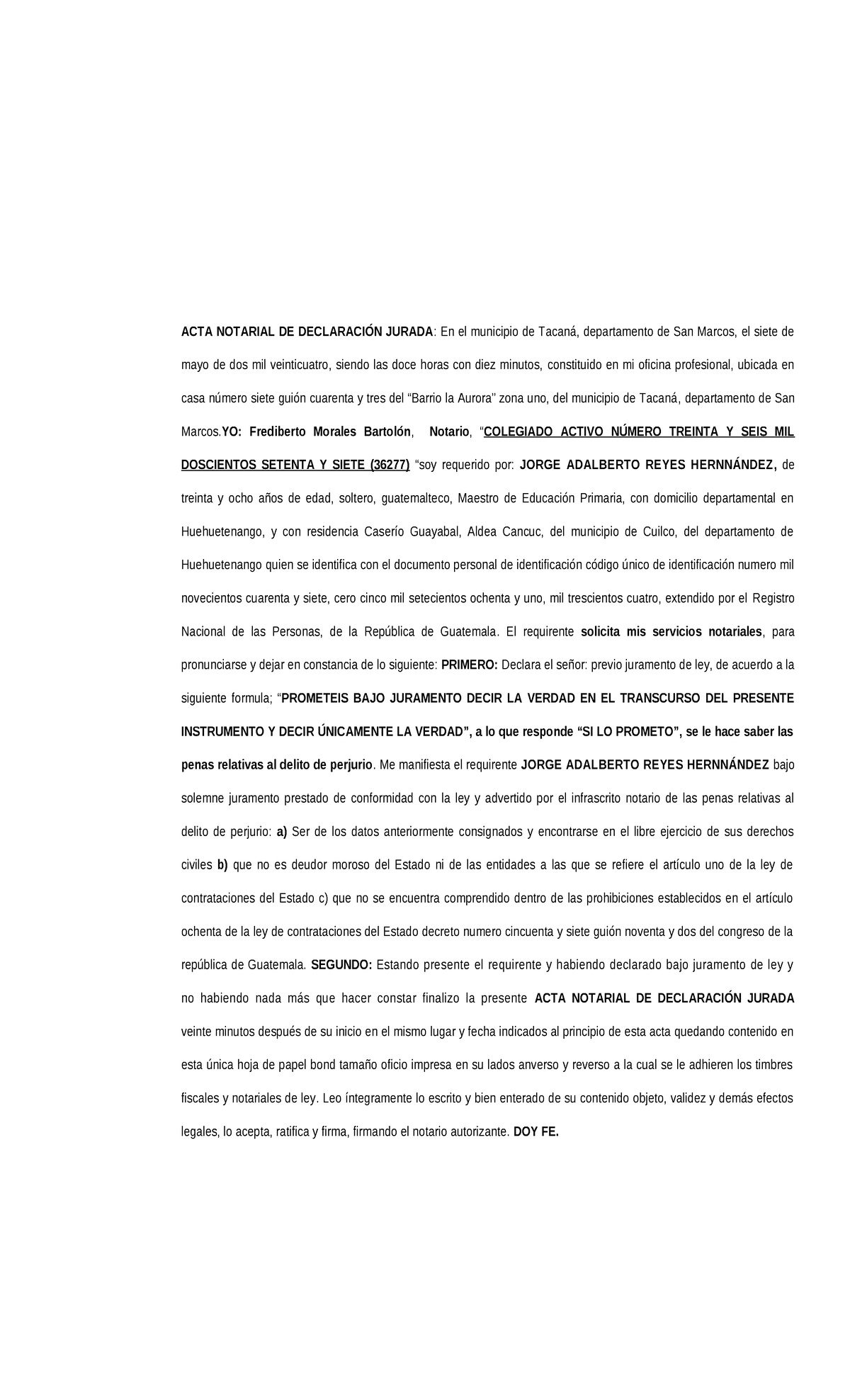 Declaracion jurada no ser moroso del Estado - ACTA NOTARIAL DE ...