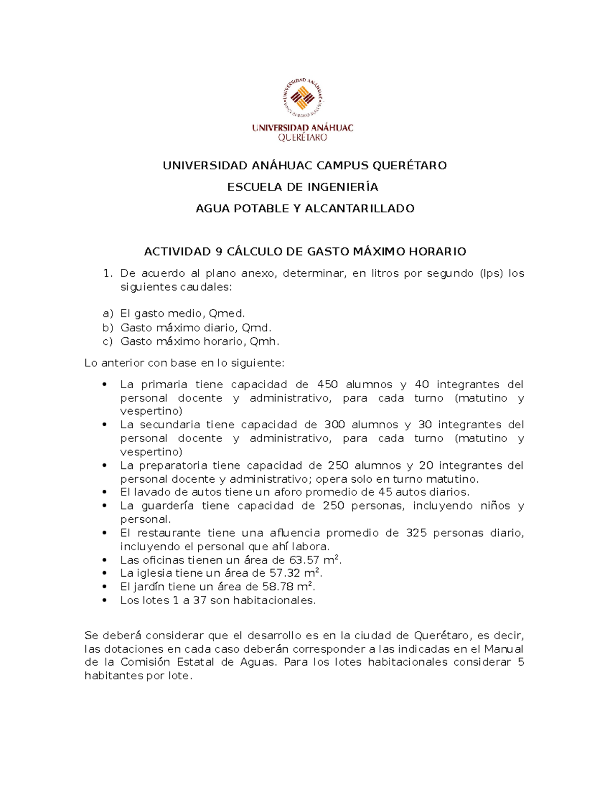 Actividad 9 Gasto máximo horario UNIVERSIDAD ANÁHUAC CAMPUS QUERÉTARO