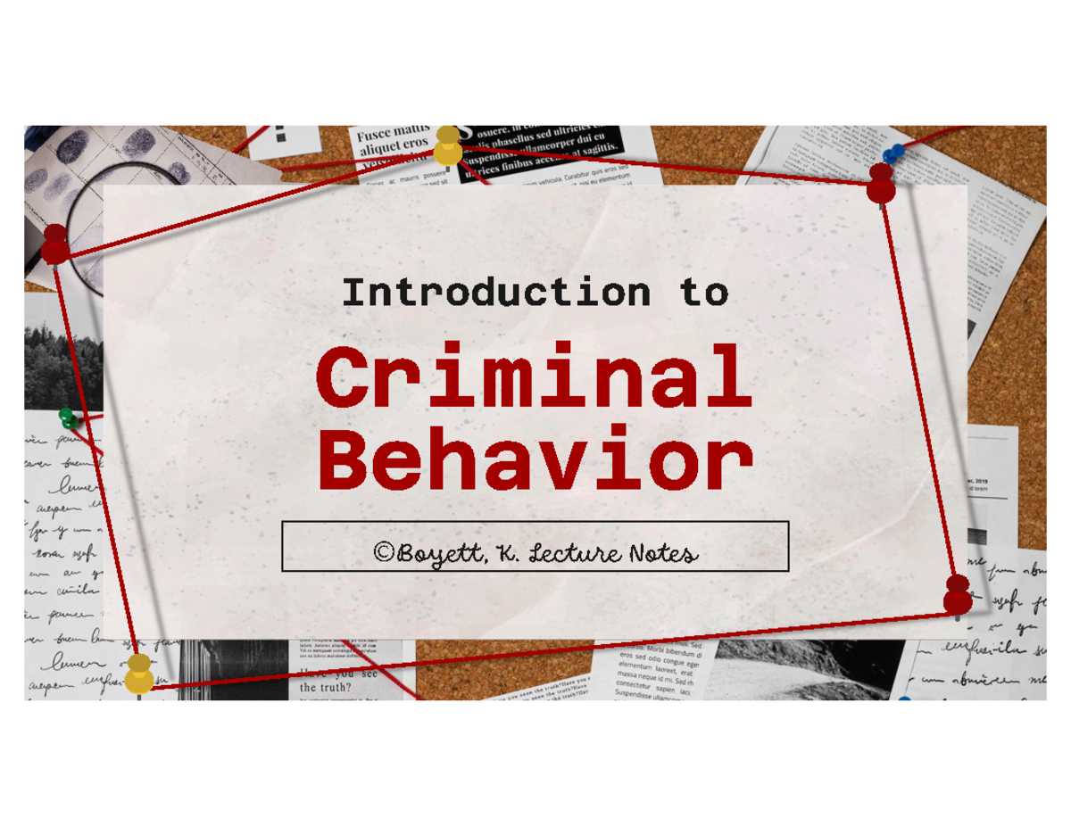 CRIJ 3315 Introduction to Criminal Behavior First Lecture ...