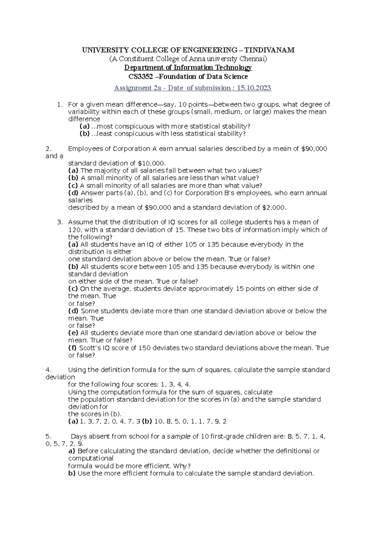 Assignment 2b - Foundation of Data Science - UNIVERSITY COLLEGE OF ...