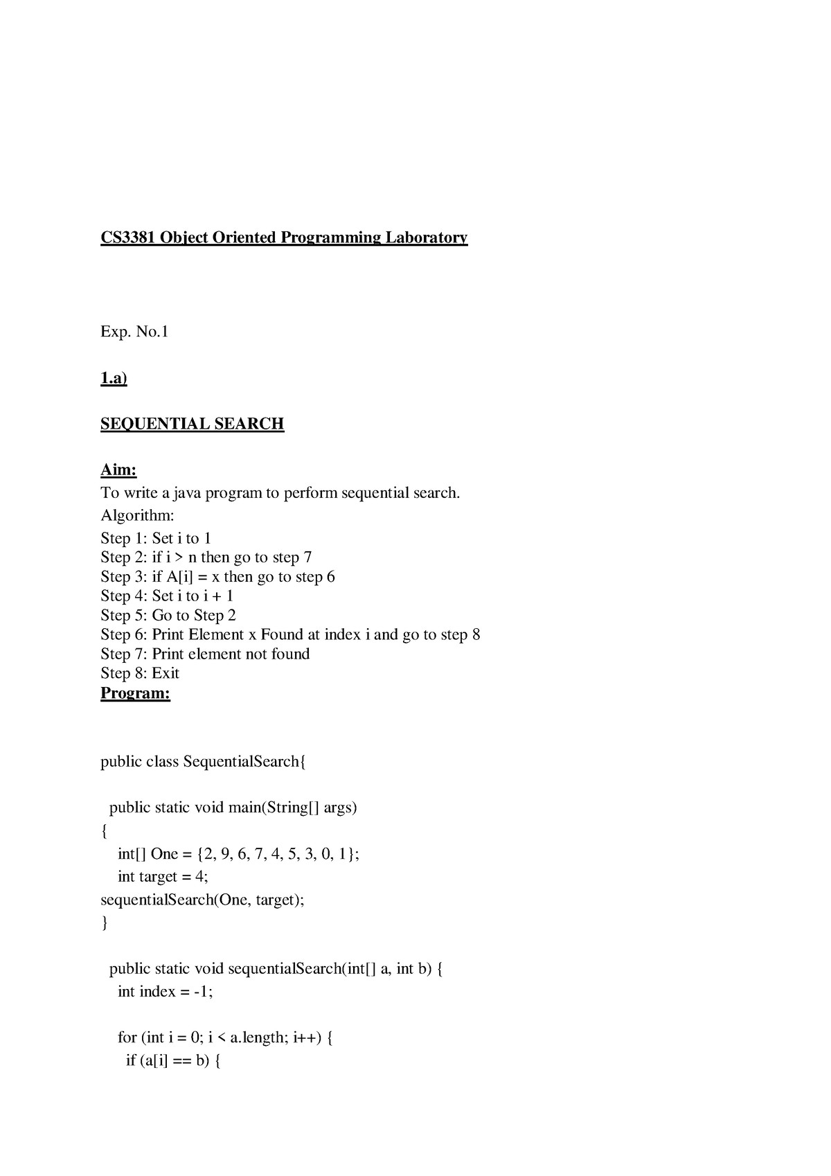 Oop Lab Manual - CS3381 Object Oriented Programming Laboratory Exp. No ...