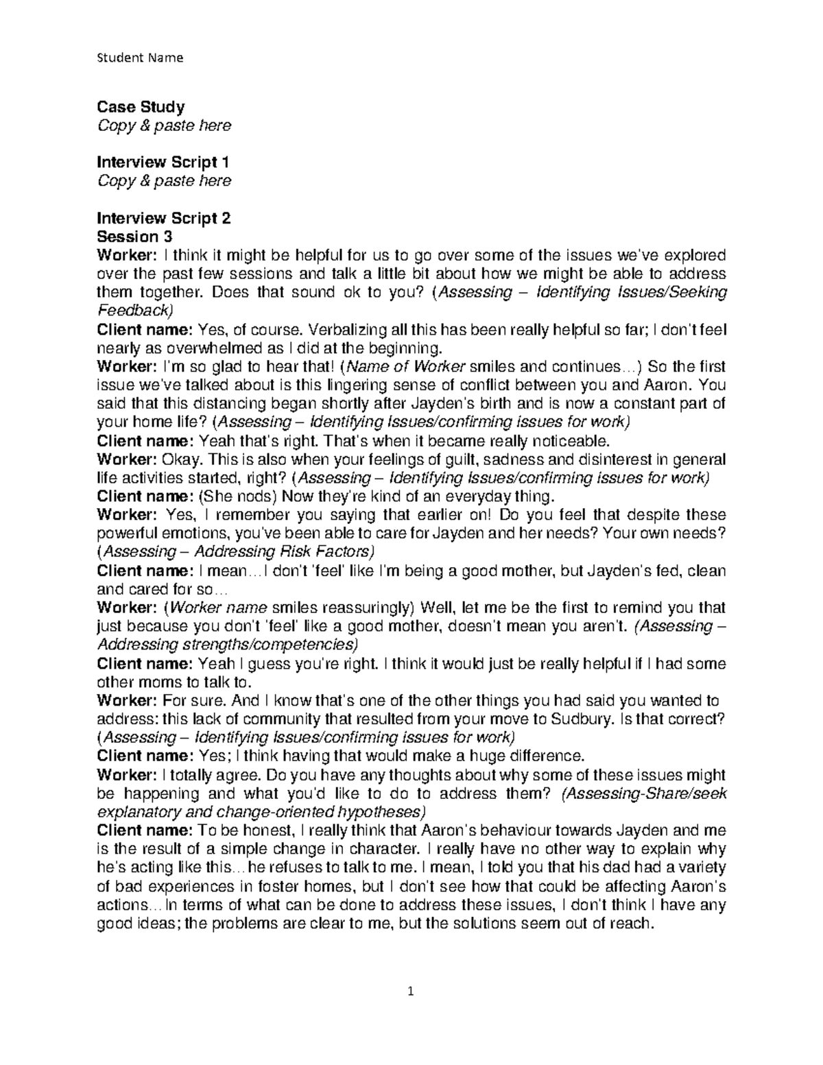 Example Script Assignment #2 - Case Study Copy & paste here Interview ...