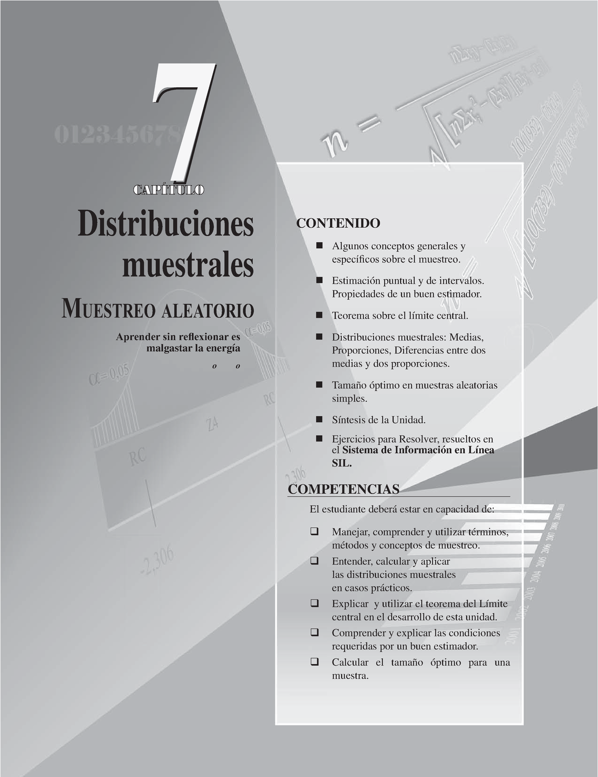 Muestreo Cap. 7 Estadistica CONCEPTOS GENERALESCAP TULO UNO