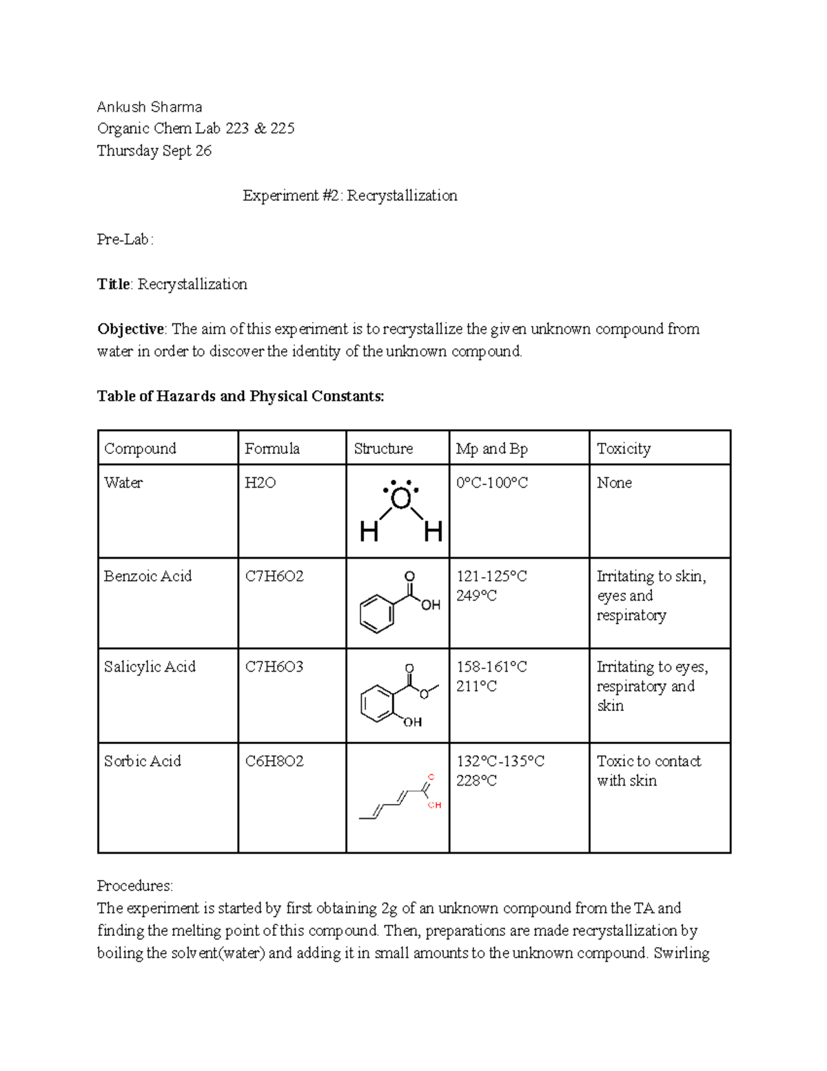 Orgo 2 223 225 - Lab - Ankush Sharma Organic Chem Lab 223 & 225 ...