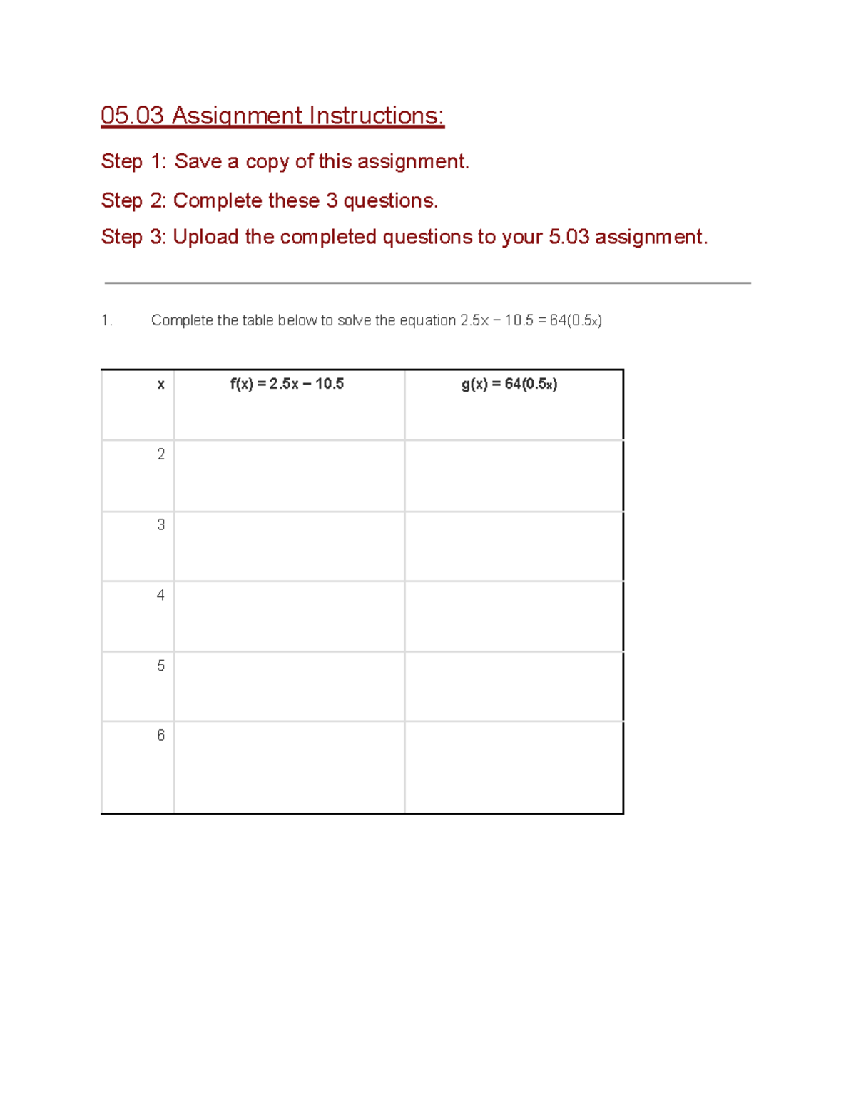 Alg 1 CR 5.03 Assignment Template Ezaria - 05 Assignment Instructions ...
