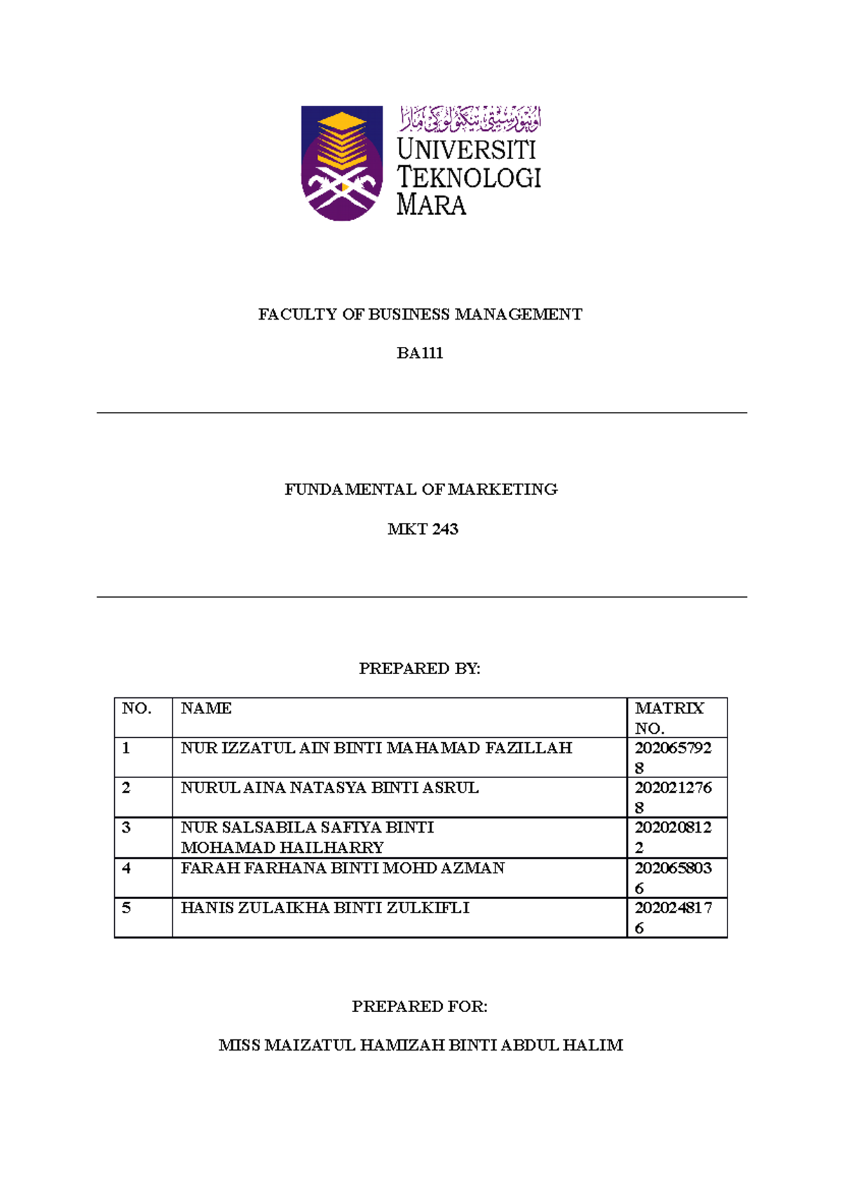 contoh assignment marketing