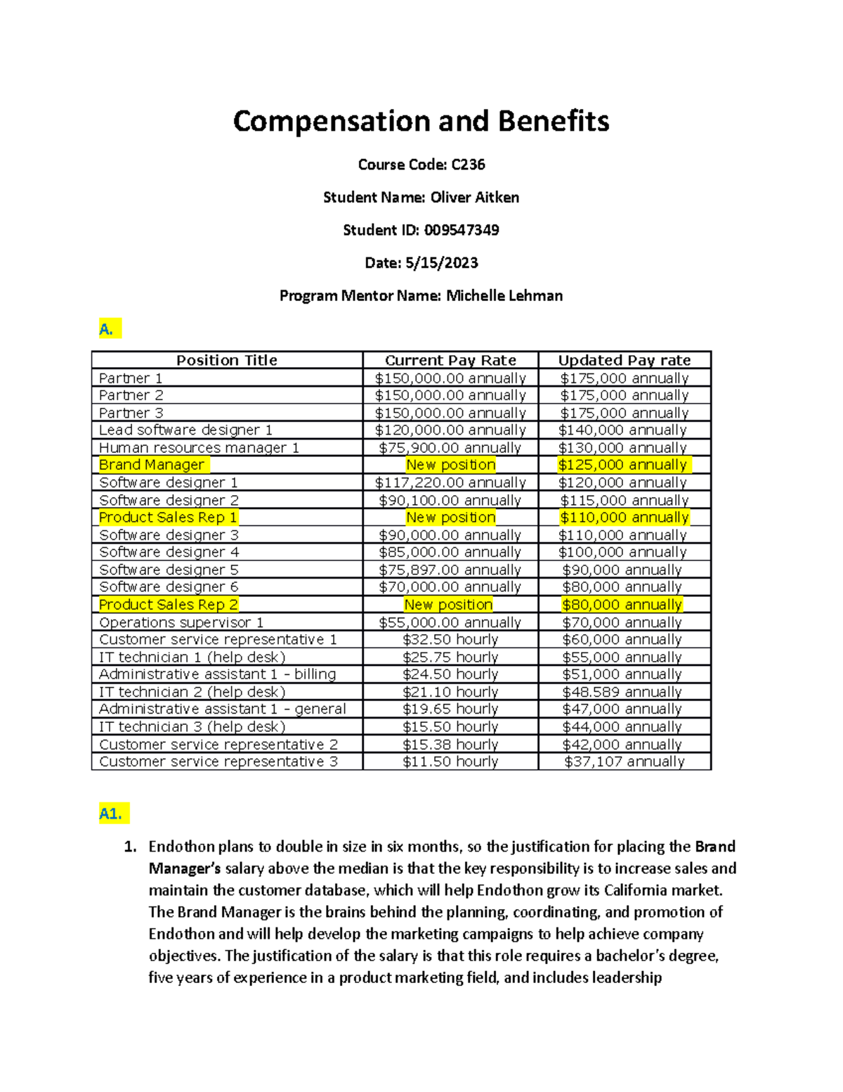 C236 Endothon Template - Compensation And Benefits Course Code: C ...