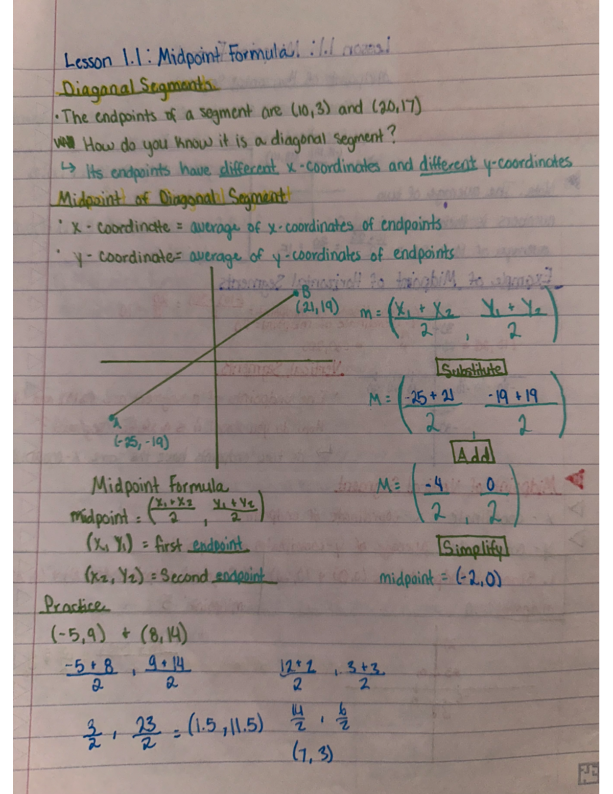 Lesson 1.1: Midpoint Formula - Lesson 1: Diagonal Segments The ...
