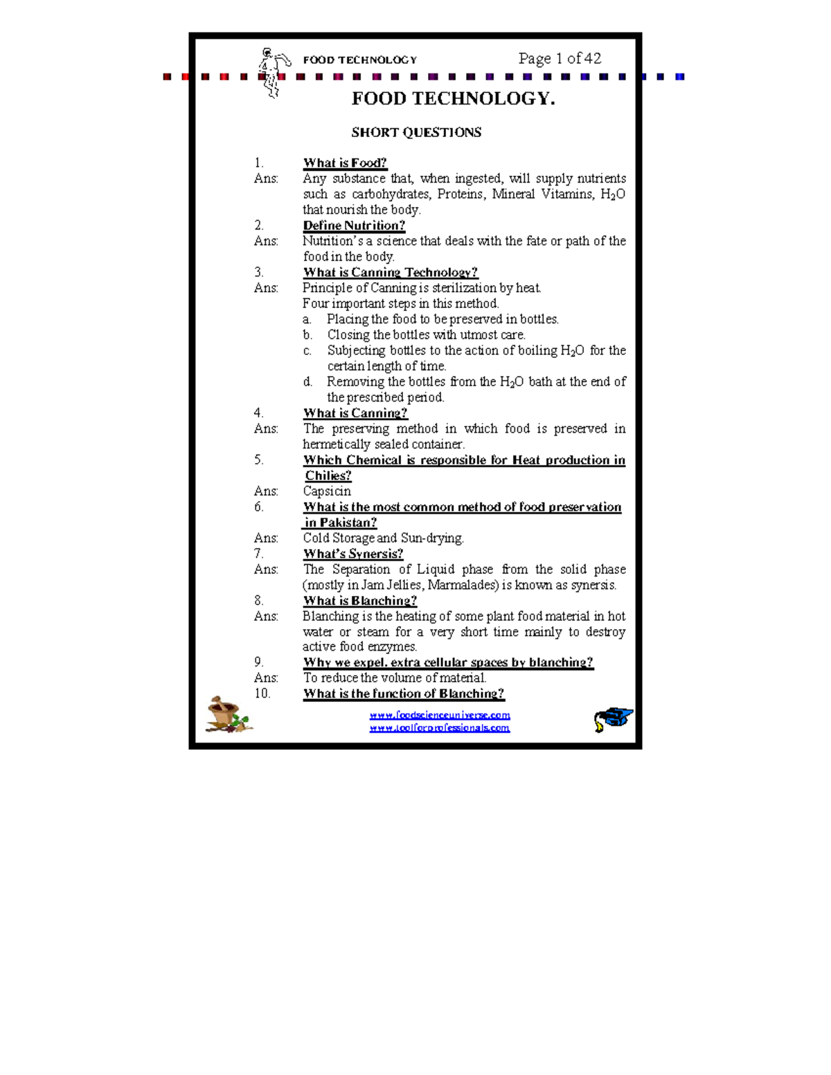 FST MCQS 5 With Answers Key-1 - foodscienceuniverse FOOD TECHNOLOGY ...