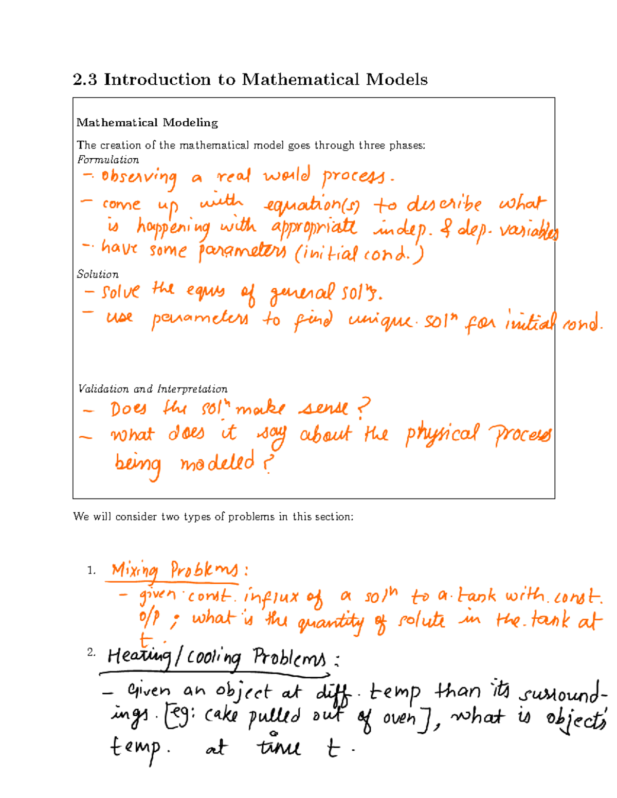 Section 2 - Lecture Notes 6 - 2 Introduction To Mathematical Models ...