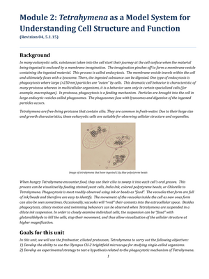 Module 2 Tetrahymena As A Model System For Understanding - 