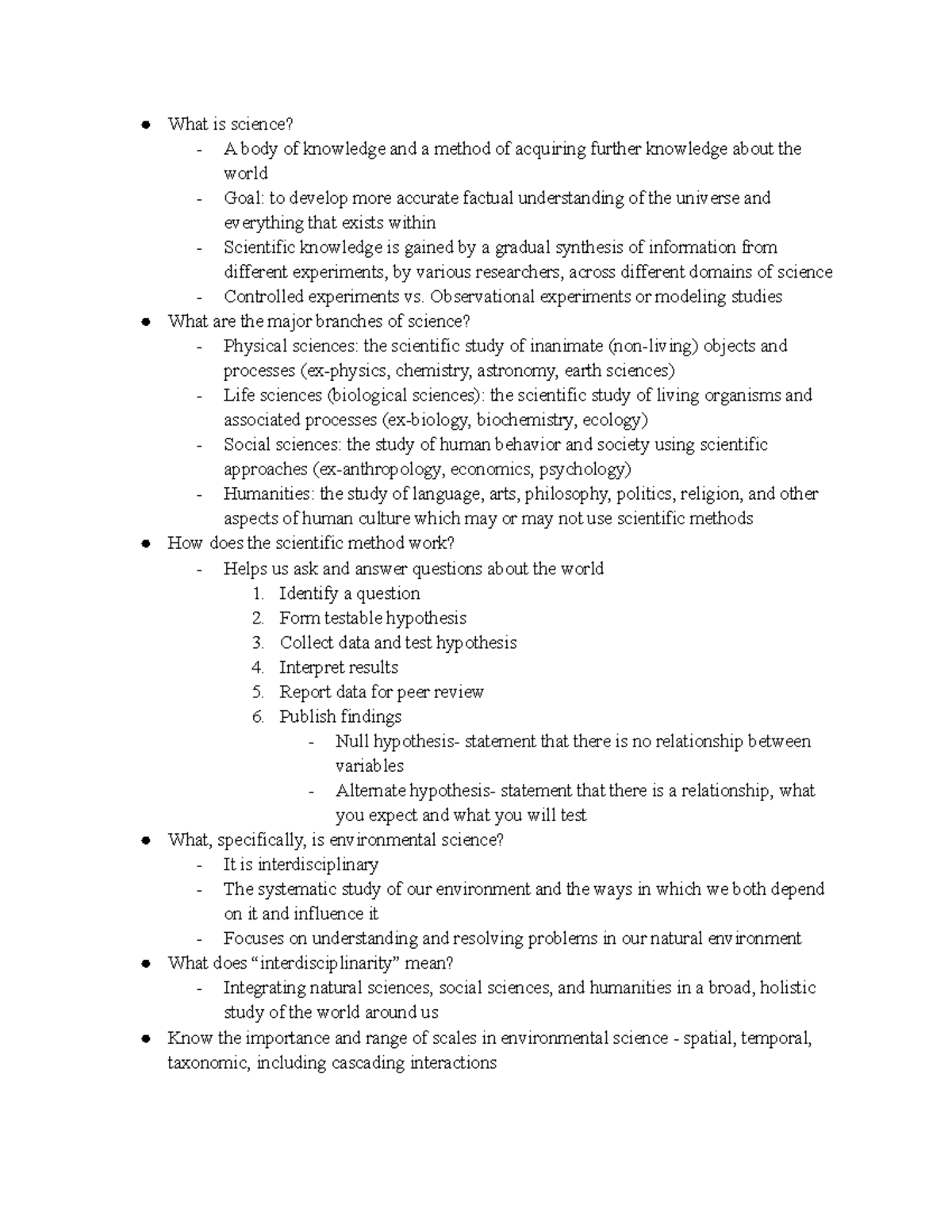 Es Exam 1 Review - What Is Science? - A Body Of Knowledge And A Method 