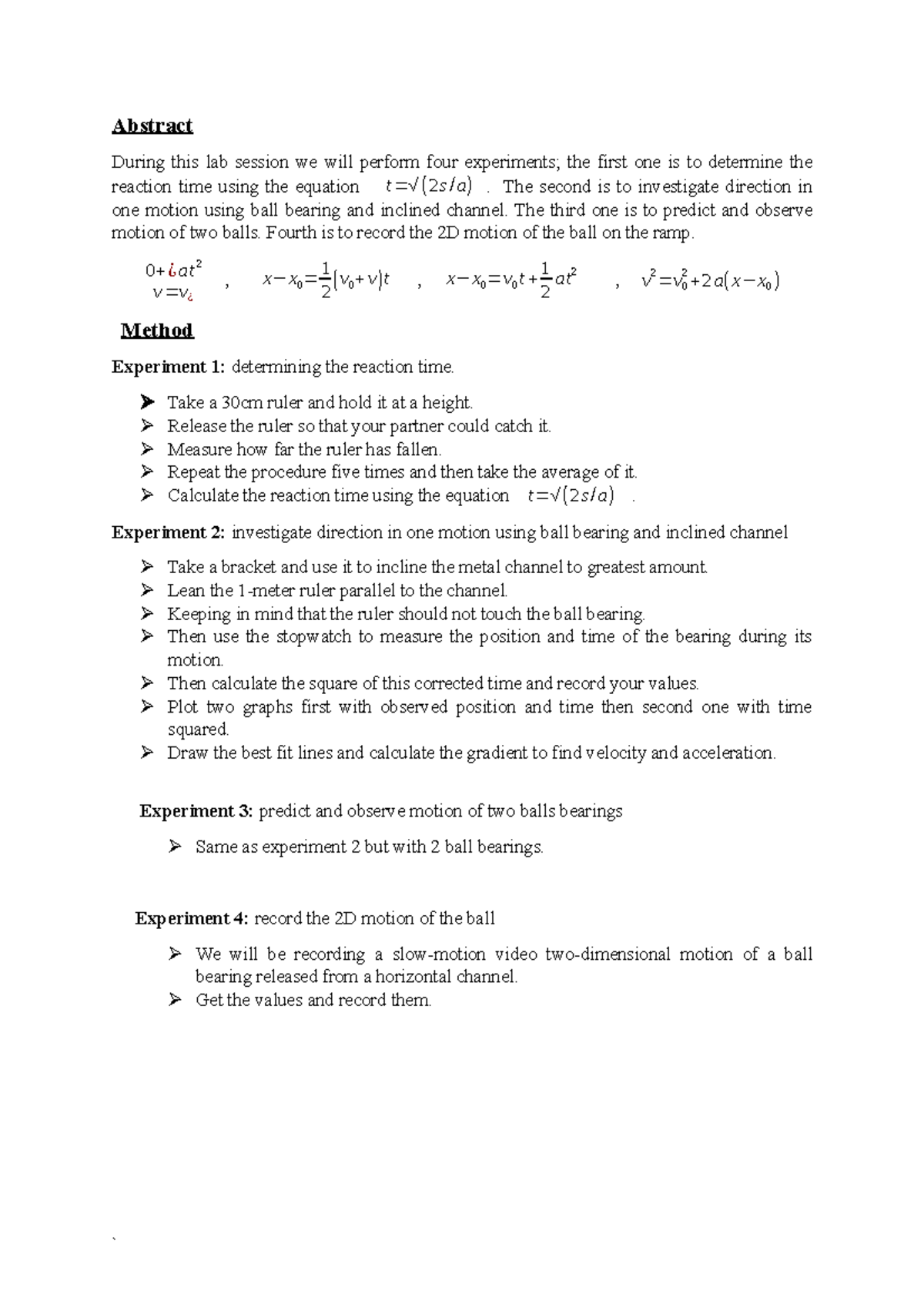 Lab Reprot- Energy and motion - Abstract During this lab session we ...