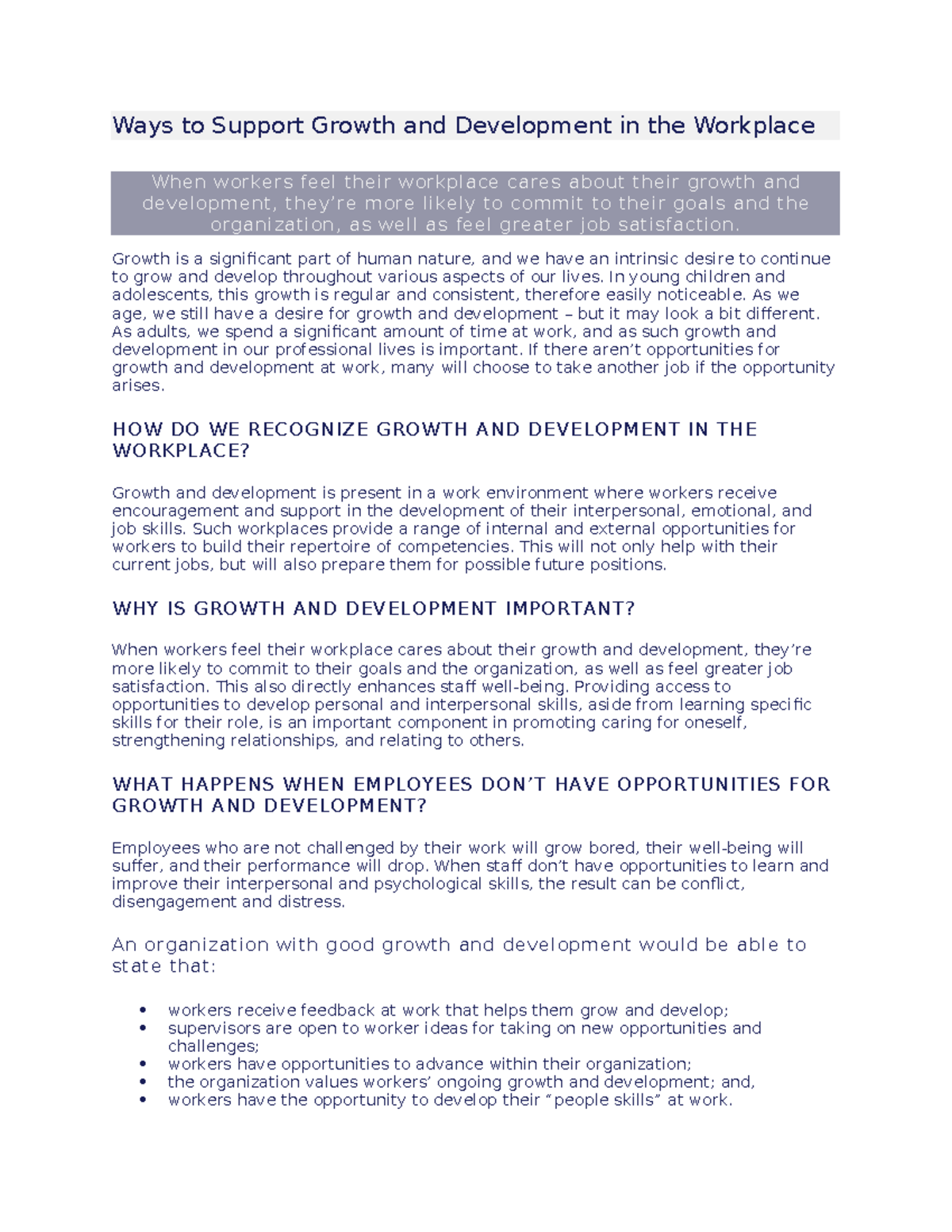 Ways to Support Growth and Development in the Workplace - Growth is a ...