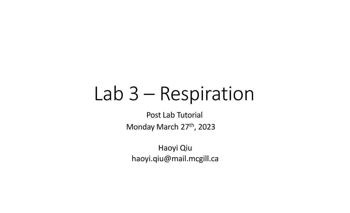 Respiration Post-Lab Tutorial - Lab 3 – Respiration Post Lab Tutorial ...