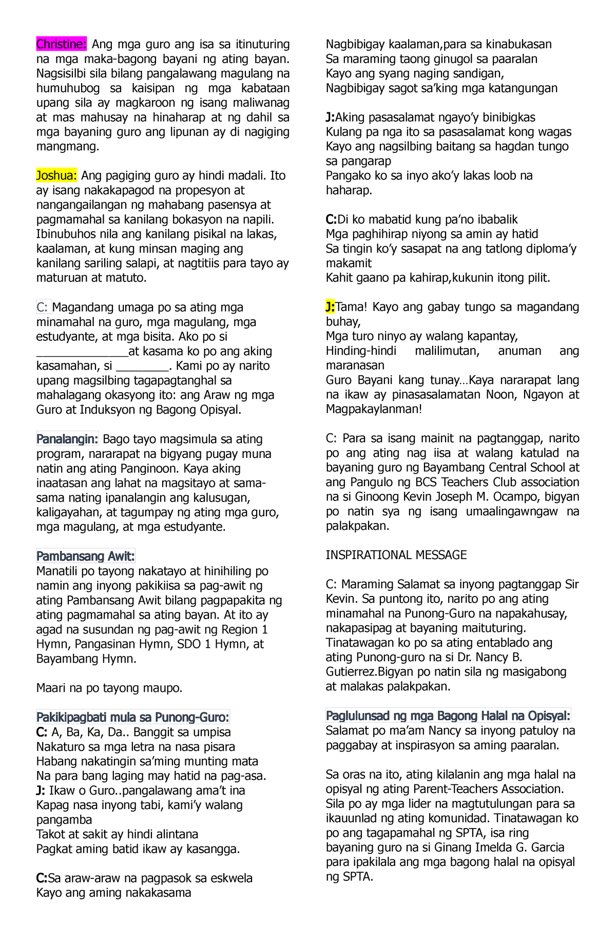 Script Teachers Day Christine Ang Mga Guro Ang Isa Sa Itinuturing Na Mga Maka Bagong Bayani