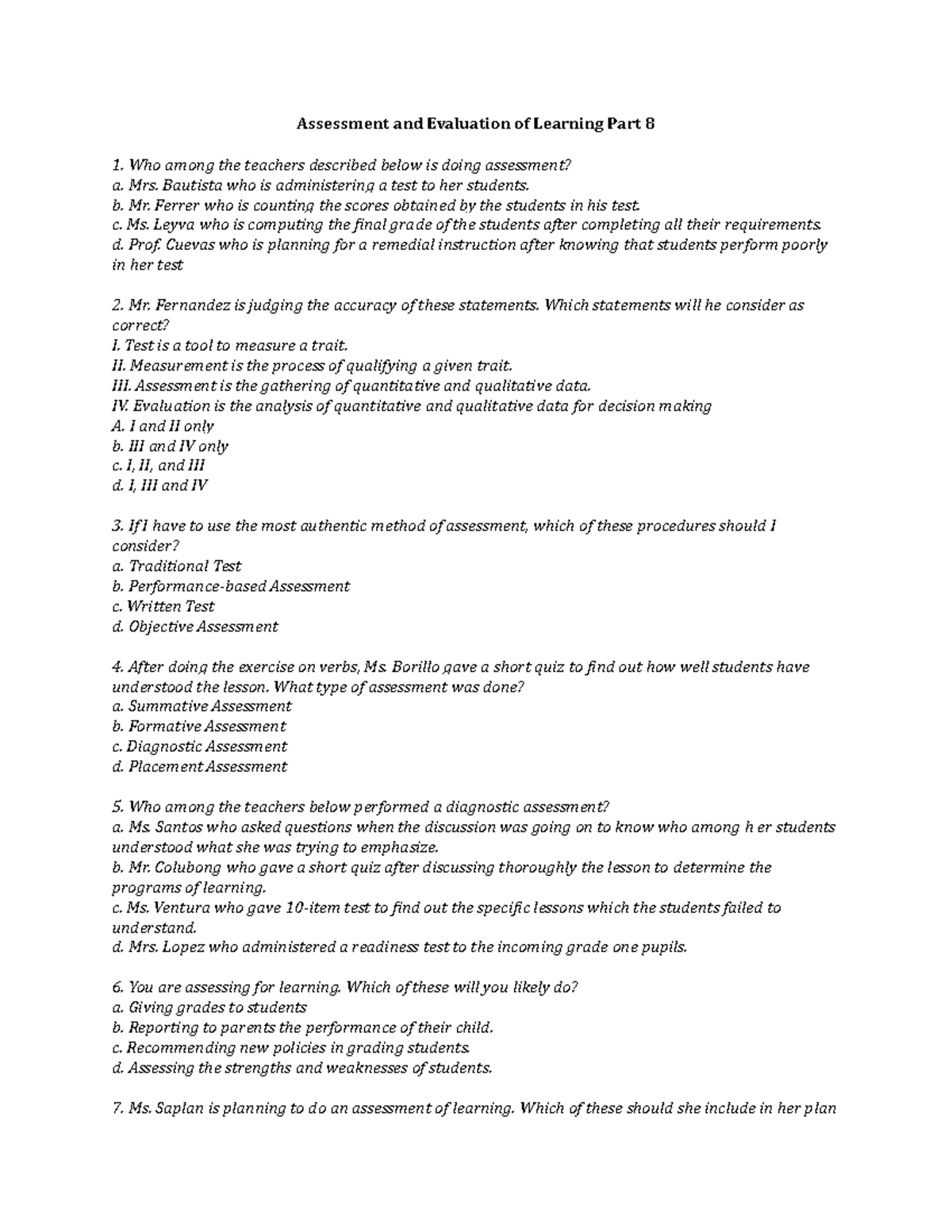 Assessment and Evaluation of Learning Part 8 - Mrs. Bautista who is ...