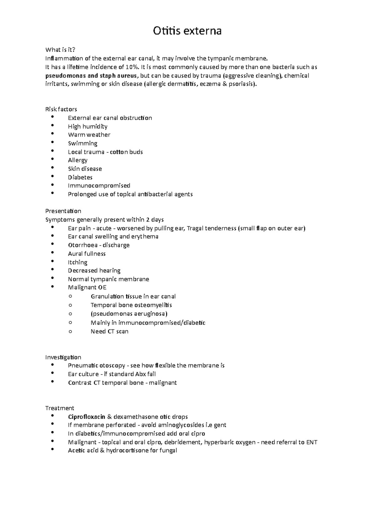 Otitis externa - Lecture notes 1 - Otitis externa What is it ...