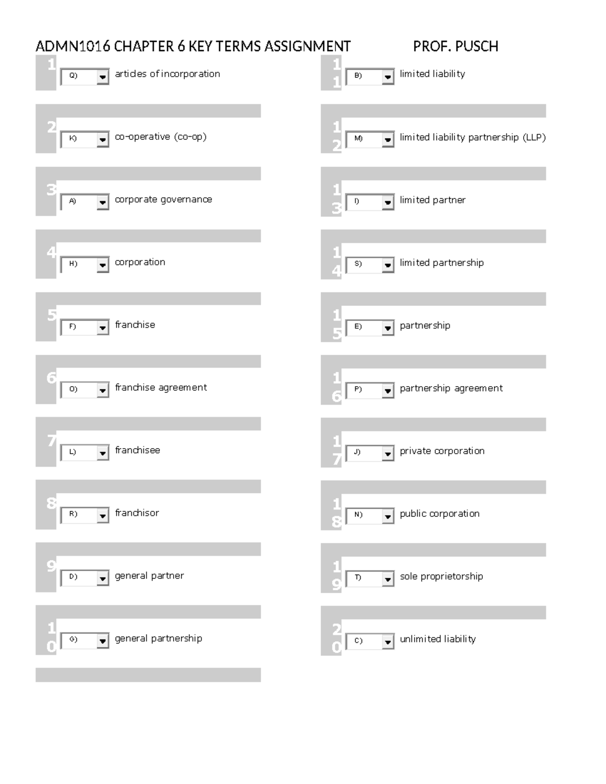 CH 6 key terms assignment - ADMN1016 CHAPTER 6 KEY TERMS ASSIGNMENT ...