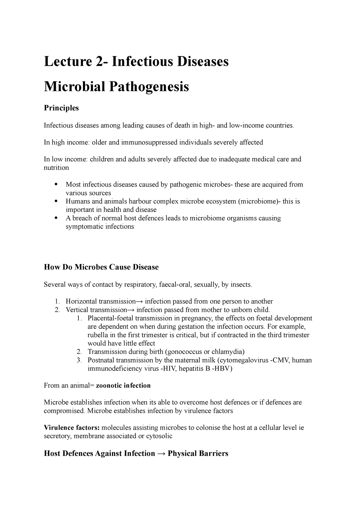 Lecture 2 - Infectious Diseases - Lecture 2- Infectious Diseases ...