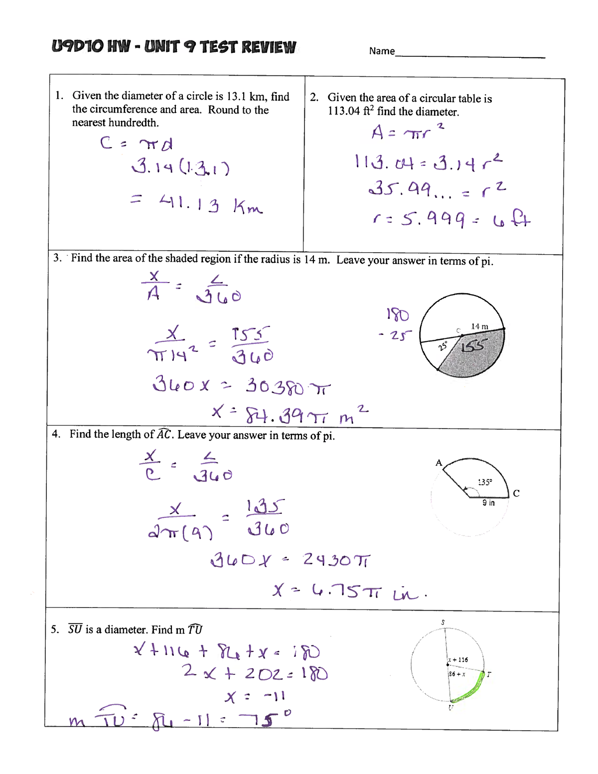 geometry unit 9 lesson 8 homework answer key