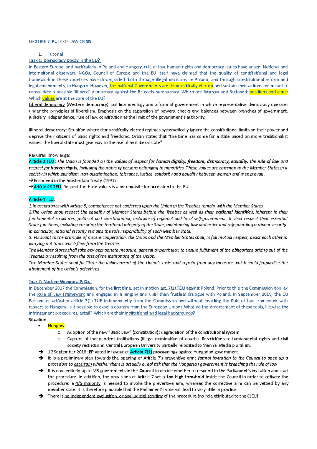 Lecture 7 - Rule of Law - LECTURE 7: RULE OF LAW CRISIS Tutorial Task 1 ...