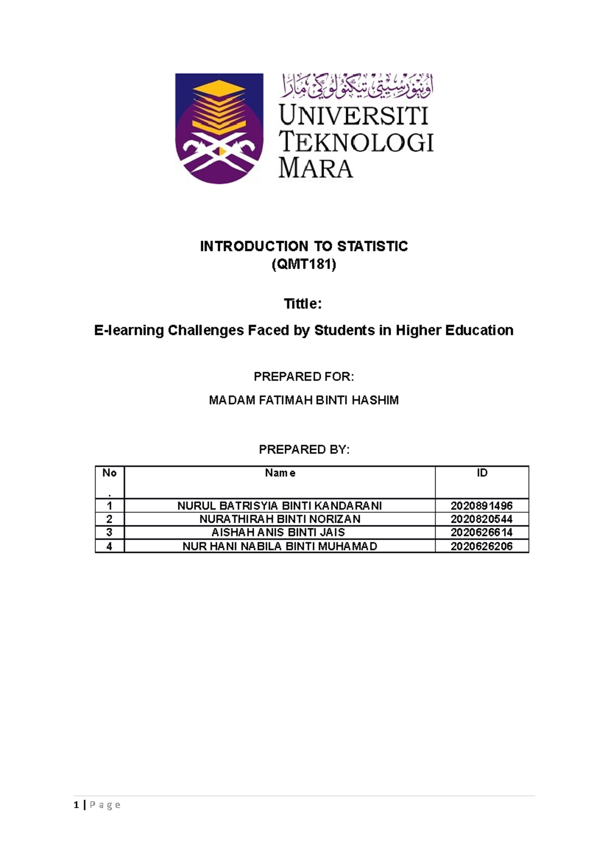 contoh assignment qmt181