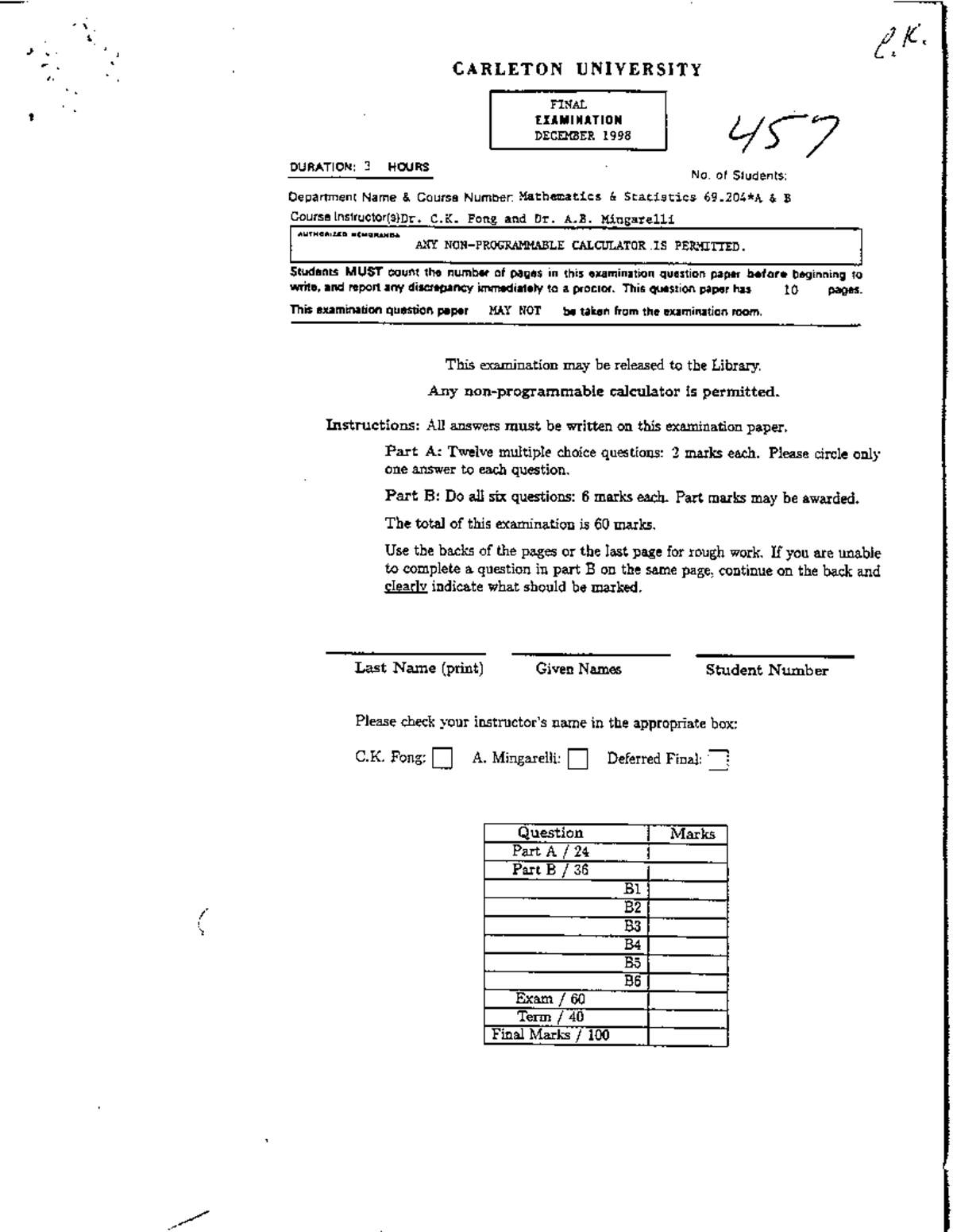 Exam-MATH2004-1998December - Math 2004 - Studocu