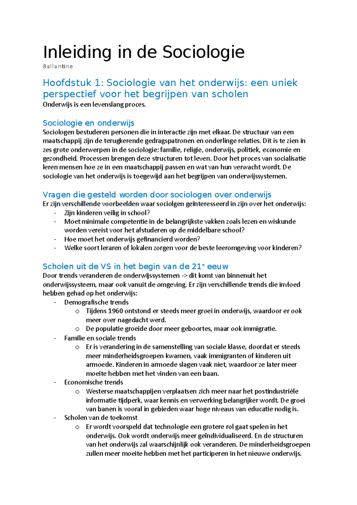 Samenvatting-Ballantine - Inleiding In De Sociologie Balla Nti Ne ...