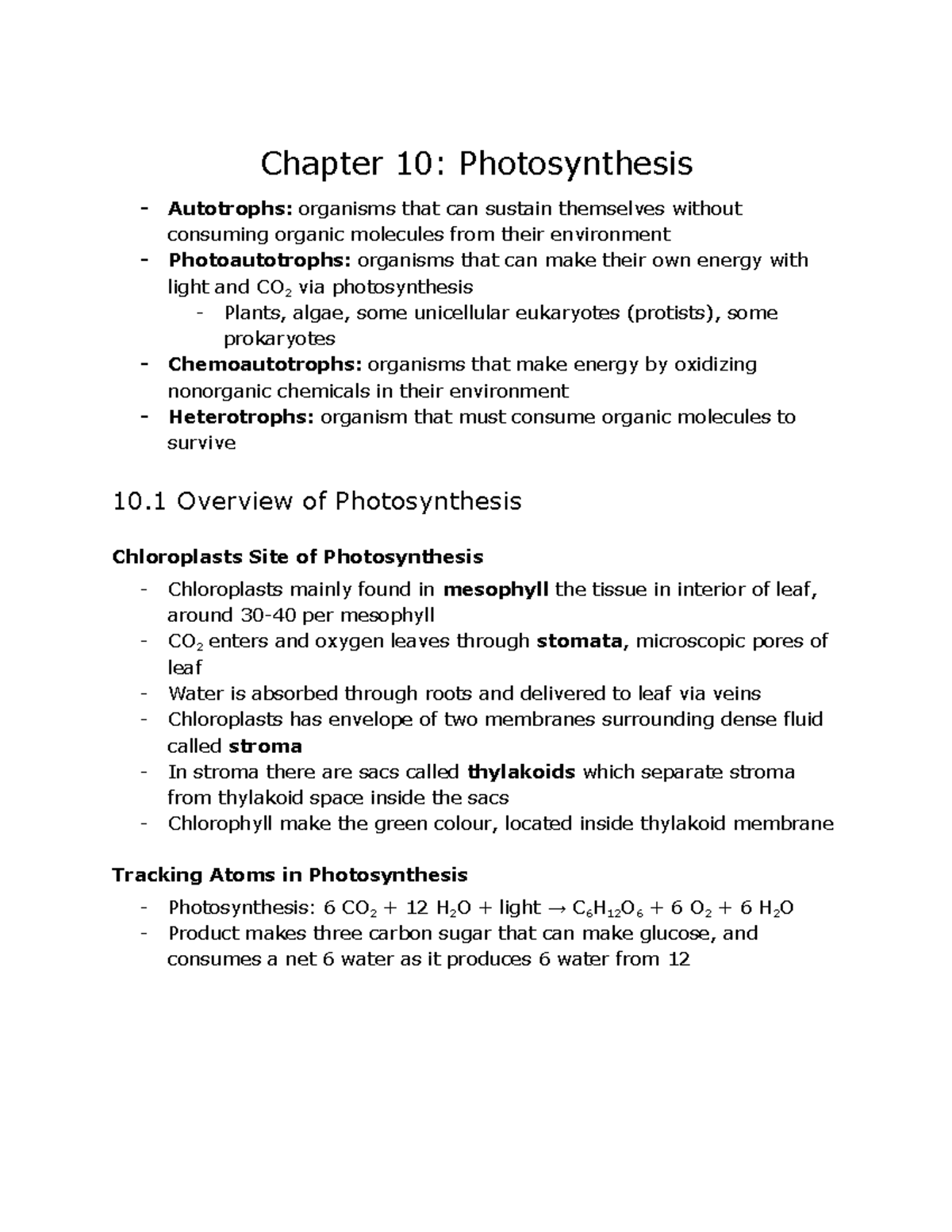 Bio Chapter 10-11 - Biology Notes Grade 12 - Chapter 10: Photosynthesis ...