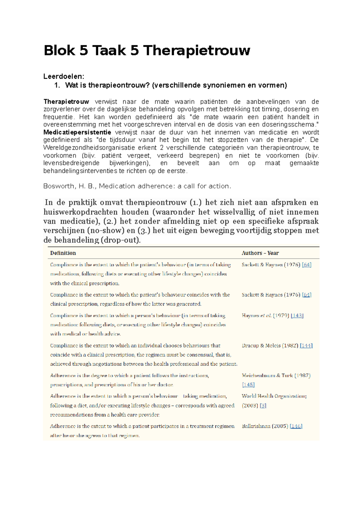 Blok 5 Taak 5 Therapietrouw Blok 5 Taak 5 Therapietrouw Leerdoelen 1