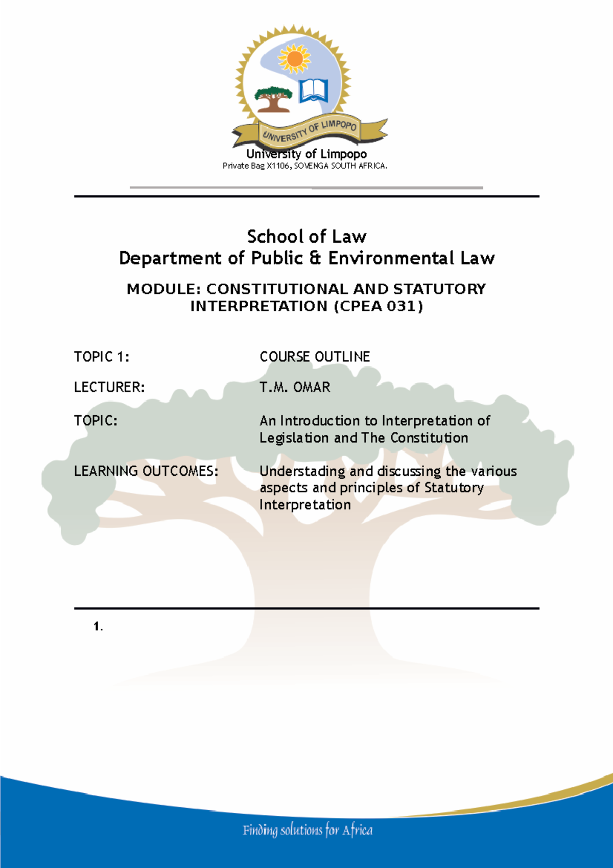 Topic 1 - CPEA 031 the FIRST topic of constitutional and statutory ...