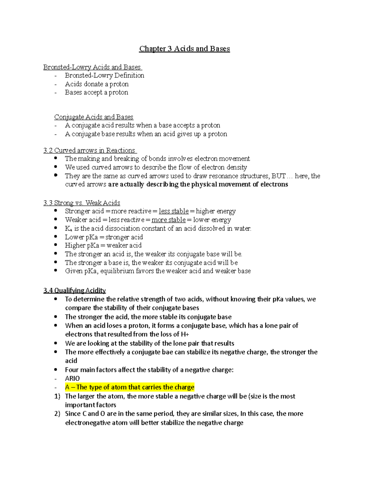 Chapter 3 Acids And Bases - Chapter 3 Acids And Bases Bronsted-Lowry ...