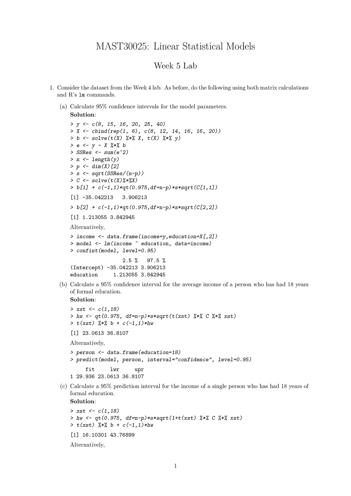 Lab5sol - MAST30025: Linear Statistical Models Week 5 Lab Consider The ...