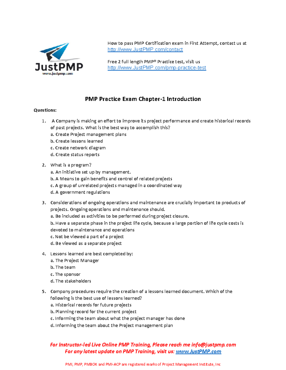 Test 1 28 May 2018, questions and answers - How to pass PMP ...