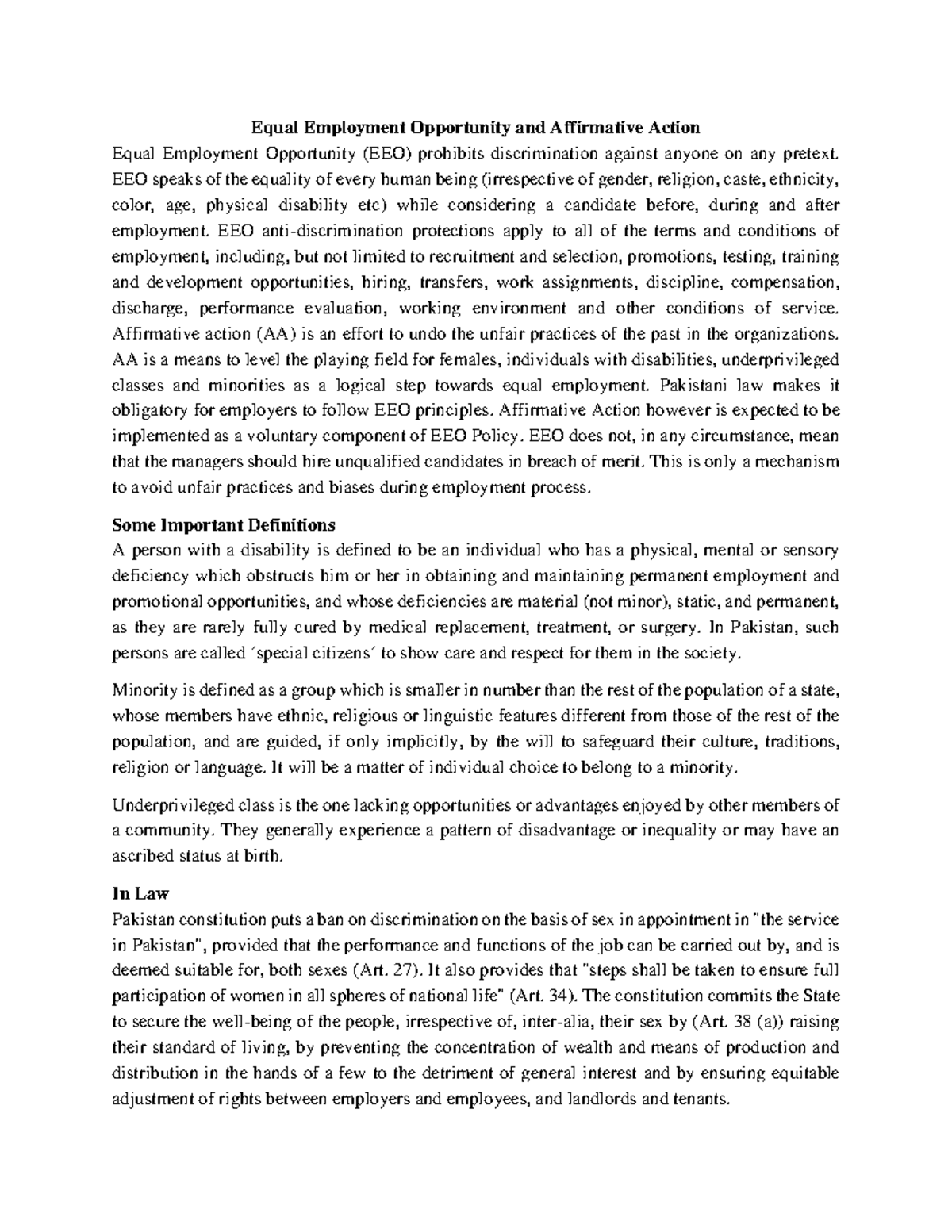 Equal Employment Opportunity and Affirmative Action HRM Chapter 3 ...