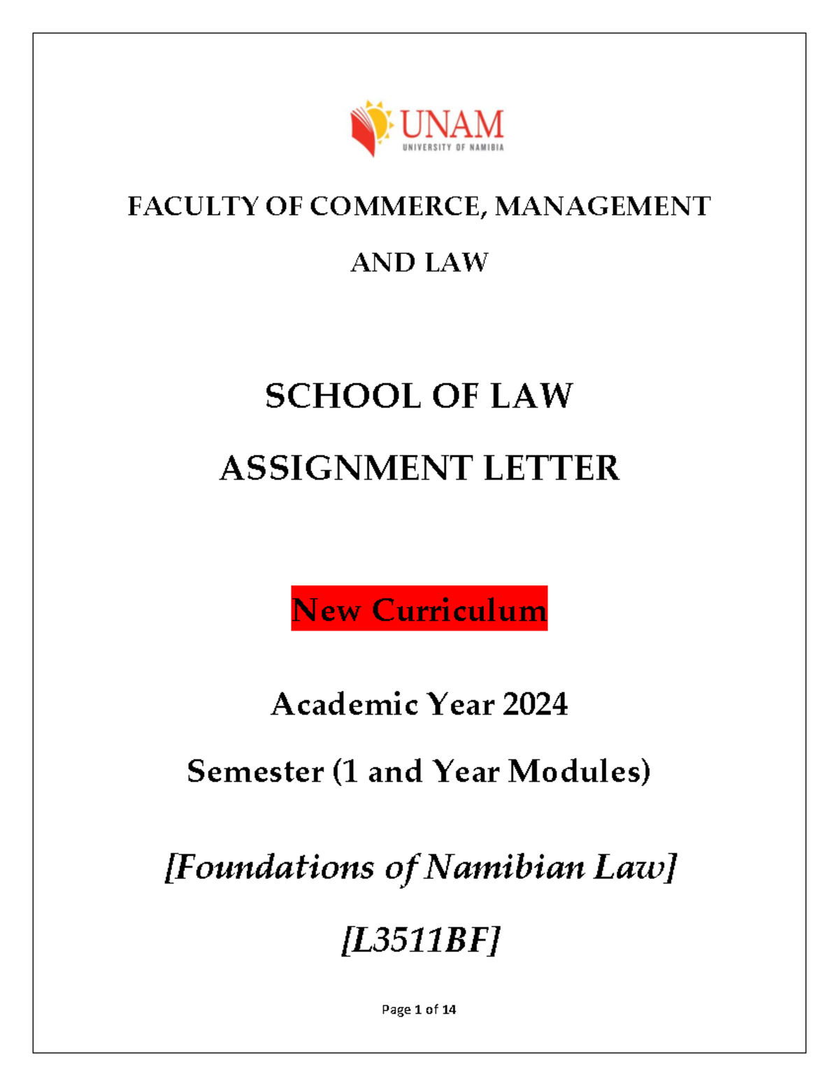 L3511BF Assignment 1 of 2024 - FACULTY OF COMMERCE, MANAGEMENT AND LAW ...