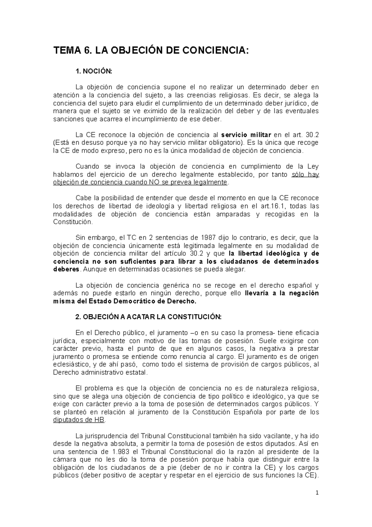 Tema 6 Objeci┬ón de conciencia - TEMA 6. LA OBJECIÓN DE CONCIENCIA: 1 ...