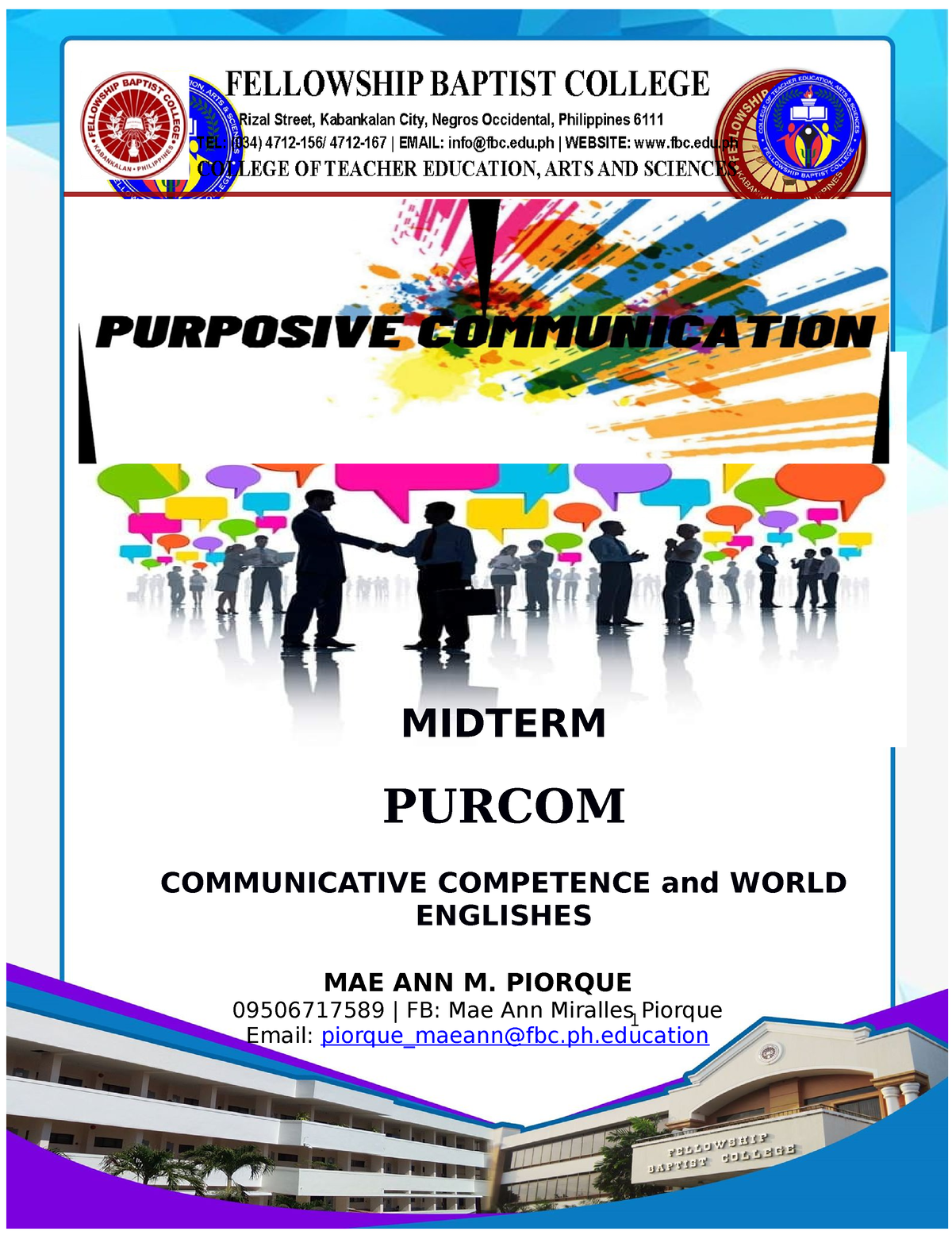 Midterm modules in Purcom - 1 MAE ANN M. PIORQUE 09506717589 | FB: Mae ...