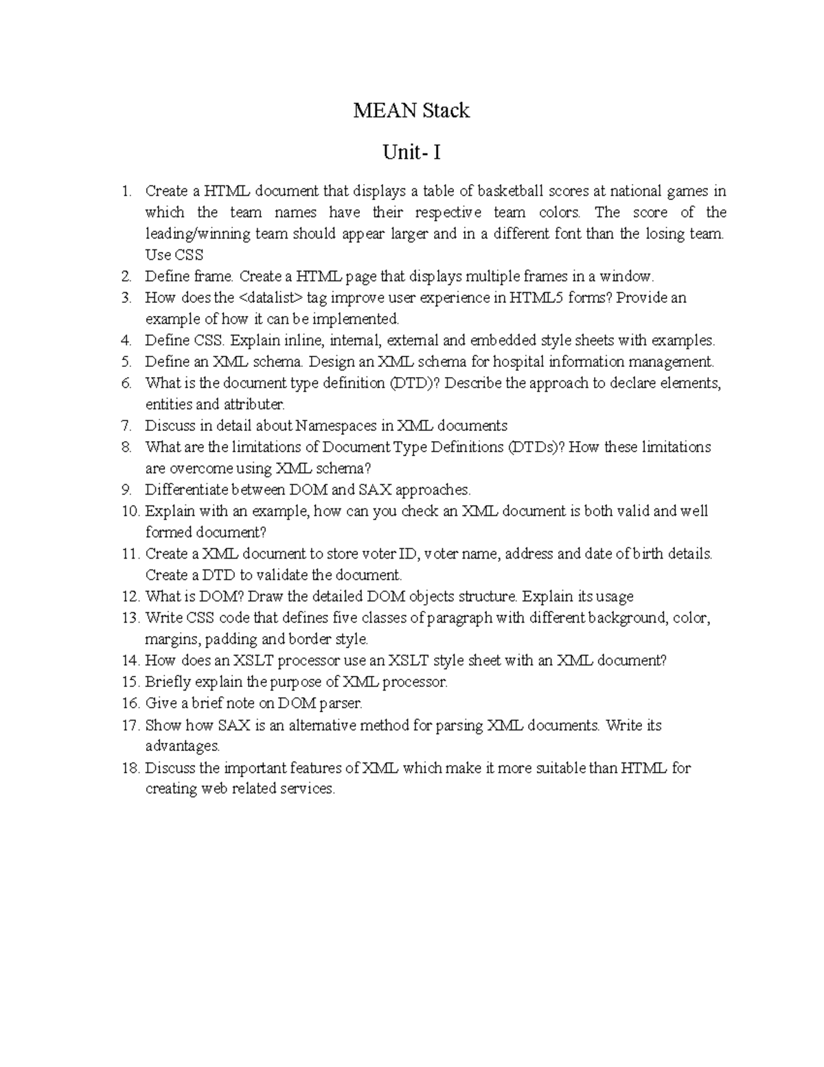 Imp Questions for Mid - MEAN Stack Unit- I 1. Create a HTML document ...