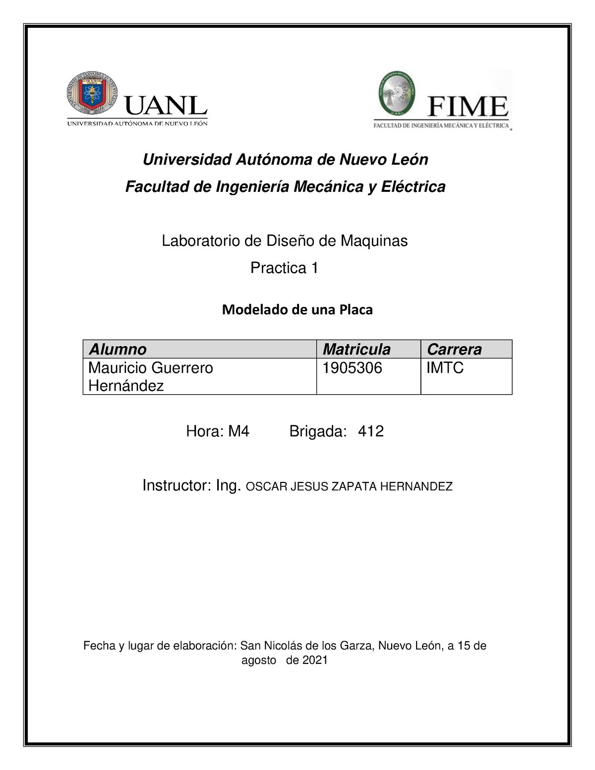 P1 1905306 412 M4 - Practica De Lab De Diseño De Maquinas - Universidad ...