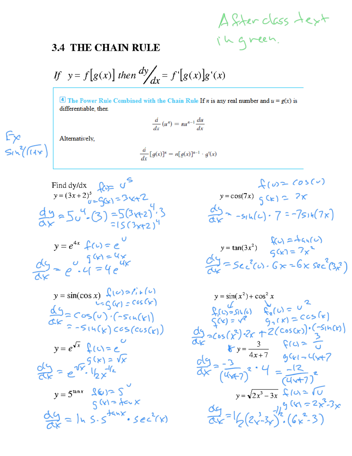 3 - Math 151 class notes - 3 THE CHAIN RULE ( ) f' g(x) g'(x ) dx dy If ...