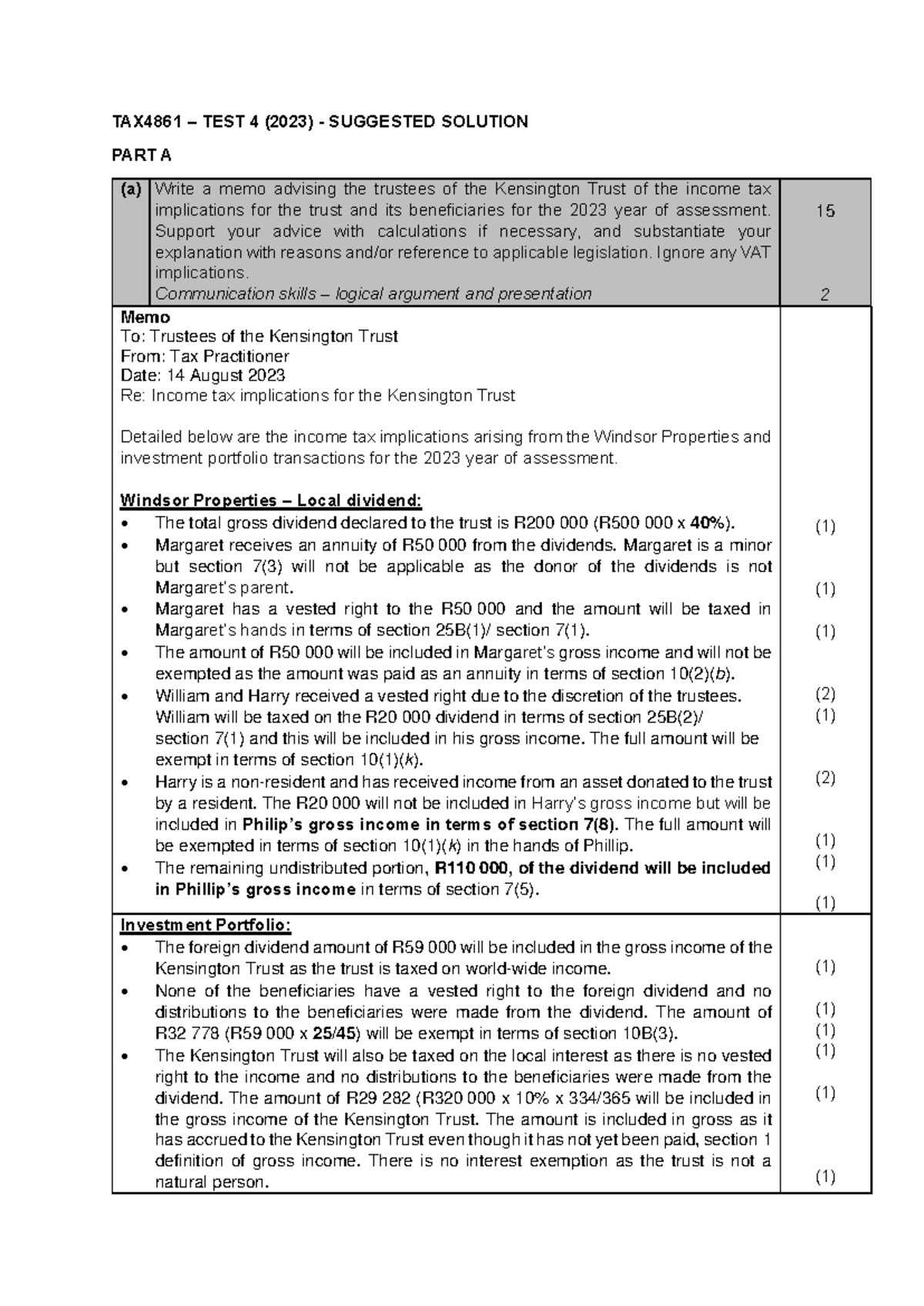 TAX4861 NTA4861 TEST 4 01 August 2023 Preliminary Solution - TAX4861 ...