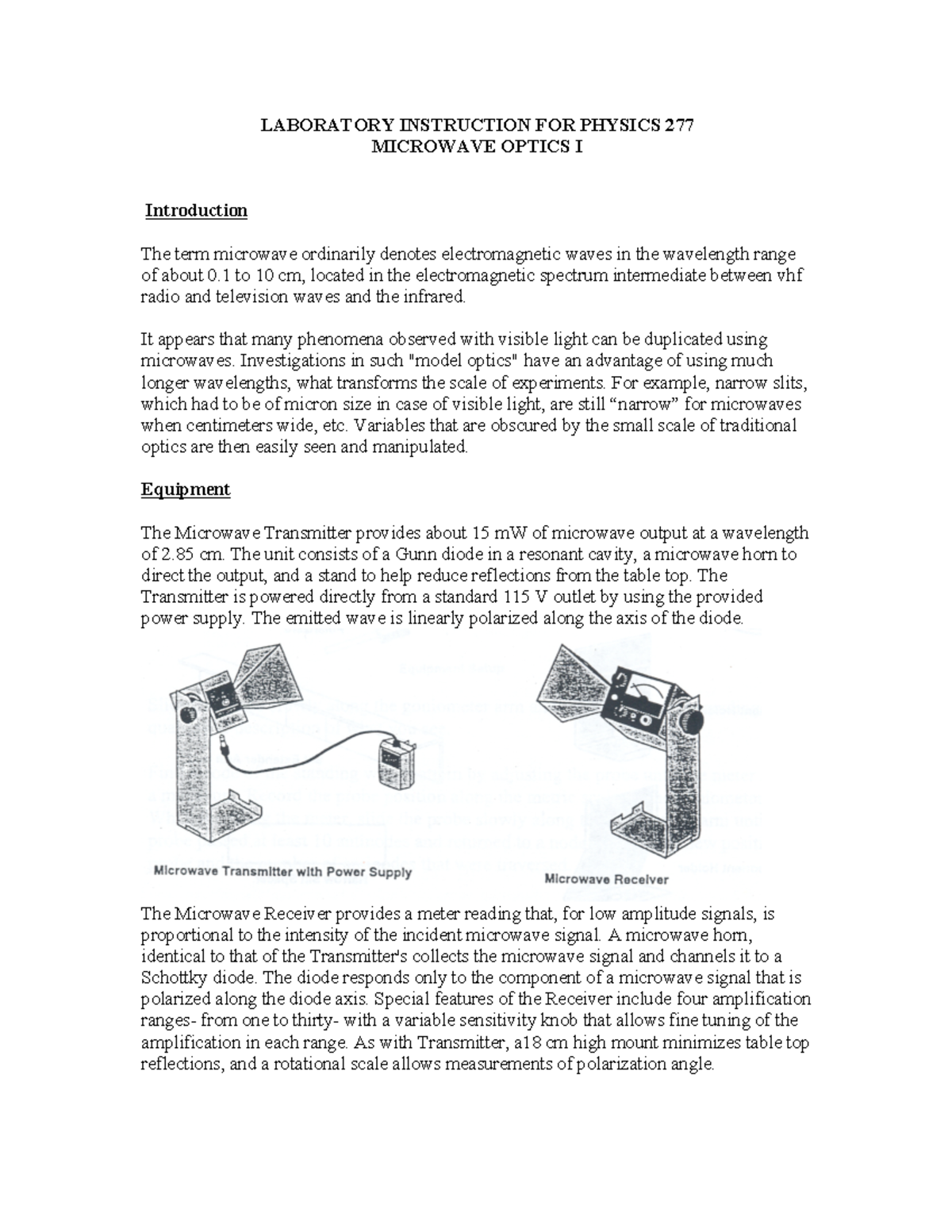 Wave Phenomena with Microwaves 1 - LABORATORY INSTRUCTION FOR PHYSICS ...