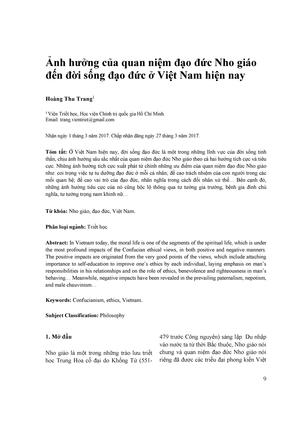 Ảnh hưởng nho giáo đến đời sống - Ảnh hưởng của quan niệm đạo đức Nho giáo đế n đời sống đạo đức ở - Studocu