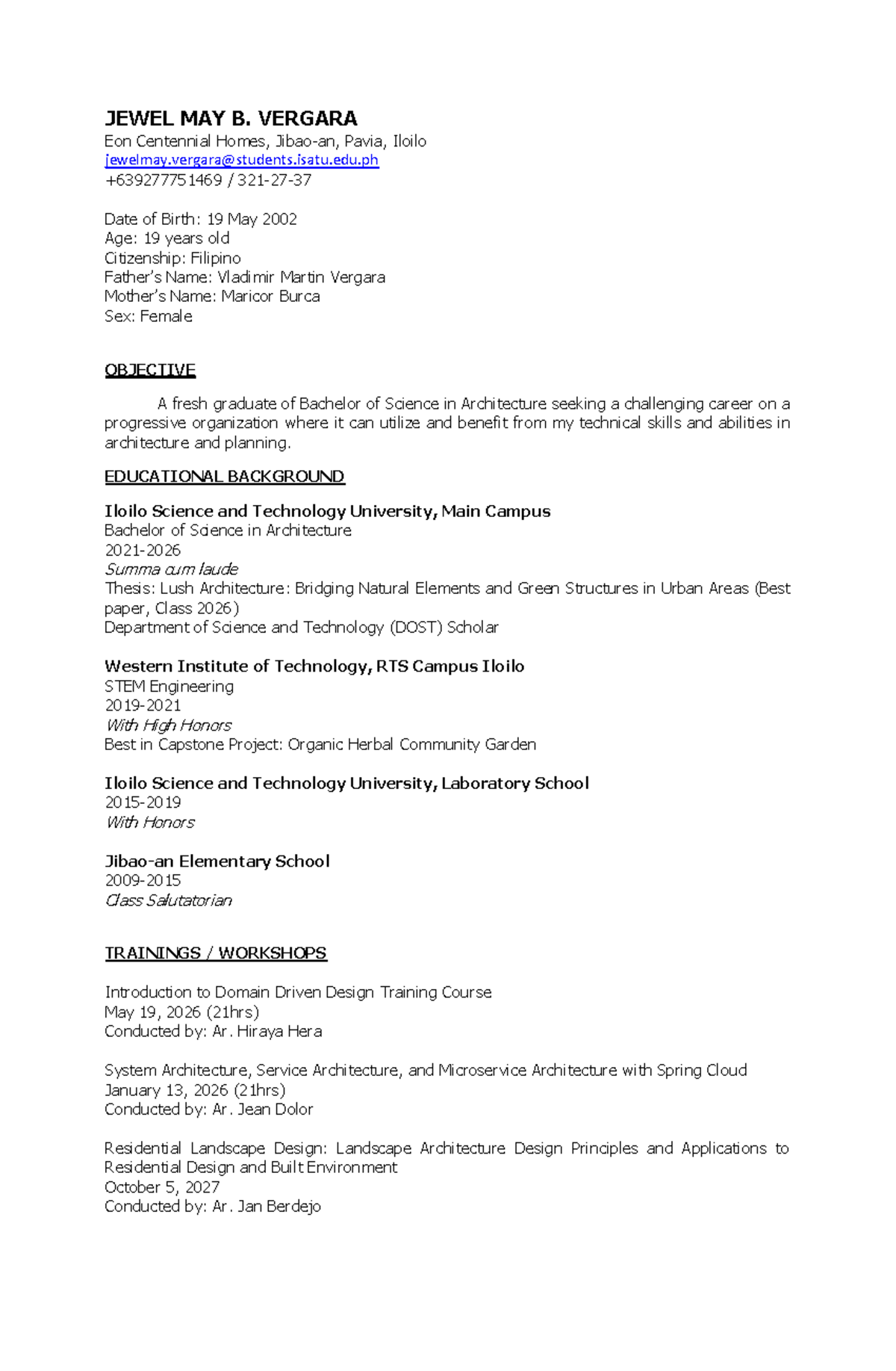 Unit 2 - Lesson 2 - (Activity 1) (resume) - JEWEL MAY B. VERGARA Eon ...