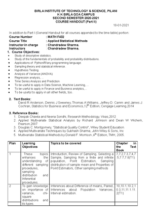 ASM Handout - Pilani Campus AUGS/ AGSR Division SECOND SEMESTER 2022 ...